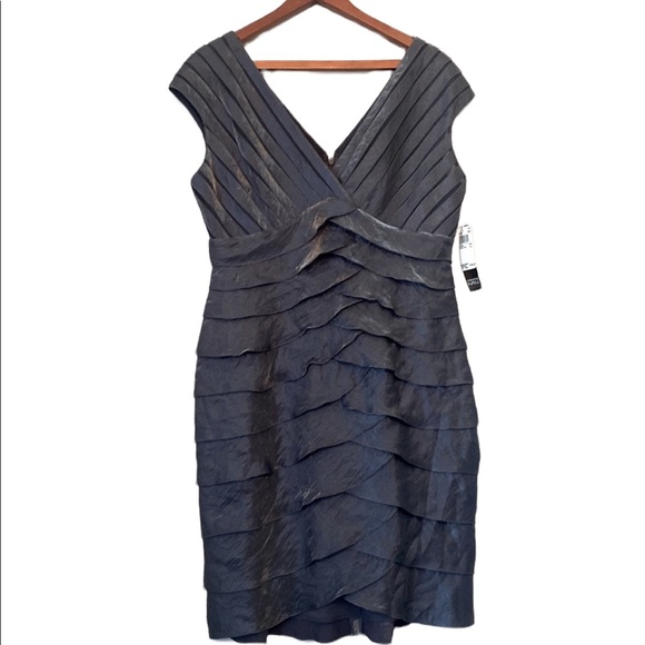 Adrianna Papell Dresses & Skirts - Adrianna Papell Steel Blue Petite Sleeveless Ruffled Dress